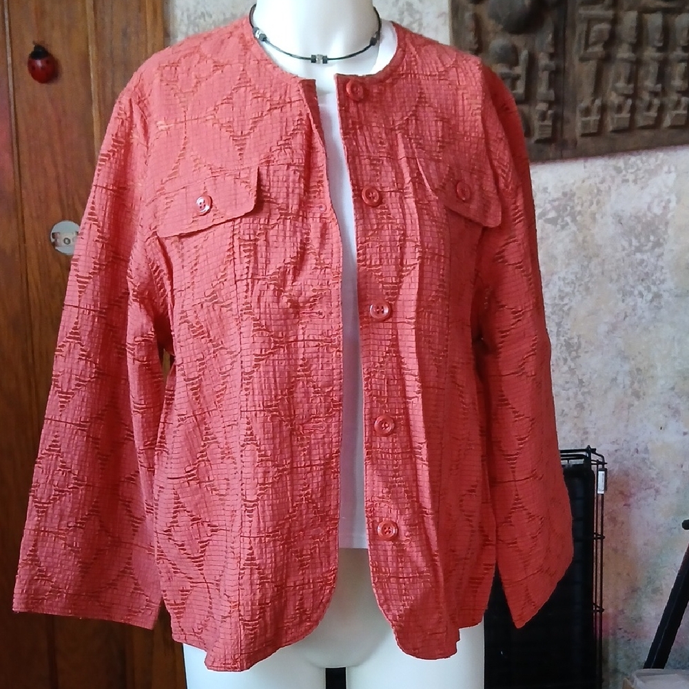 Alfred Dunner Coral Textured Button Jacket